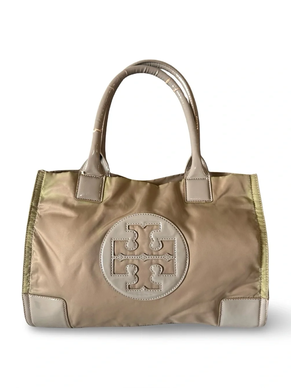Tory Burch Ella Tote in a greige nylon material